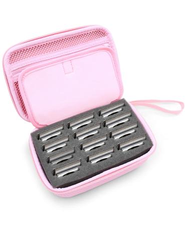 CASEMATIX Clipper Guard Holder with 12 Clipper Blade Case Slots Compatible with Oster Clippers, Andis Clipper Blades, BaBylissPRO Blades, Wahl Blades with Metal Blade Holder Top Pocket - Case Only Pink