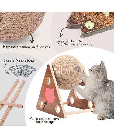 Interactive Sisal Rope Cat Scratching Ball Toy with Solid Wood Base - Medium Size - Buy Online on GoSupps.com