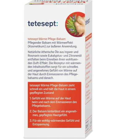 tetesept Baume de soin la chaleur - Pommade chauffante nourrissante d tend durablement le cou les paules et le dos - Aux huiles essentielles naturelles de gingembre et de romarin - 1 tube de 100 - Buy Online on GoSupps.com