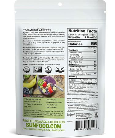 Sunfood Organic Acai Maqui Bowl Mix 6 oz - Superfood Blend for Smoothies & Bowls - Buy Online on GoSupps.com