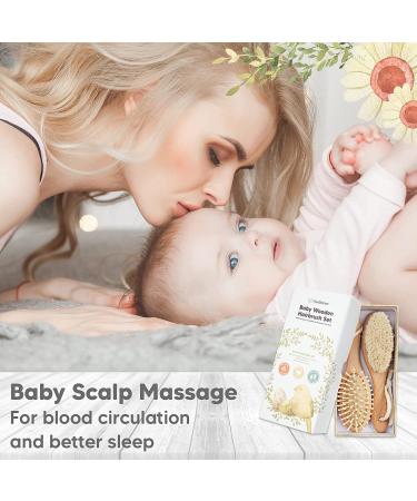 Baby Hair Brush and Comb Set - Soft Goat Bristles - Newborn Infant Toddler - Walnut Oval Design - Buy Online on GoSupps.com