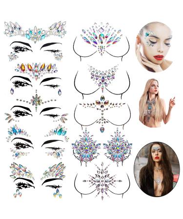 Le Fu Li 10 sets Face Gems Stickers Body Jewelry Stickers Crystal Tattoo Stickers for Festival Rhinestone Decorations Tattoo Stickers Pink