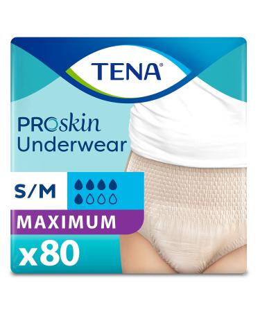 TENA ProSkin Incontinence Underwear for Women, Maximum Absorbency, Small/Medium, 80 Count (4 Packs of 20) Small/Medium (Pack of 80)
