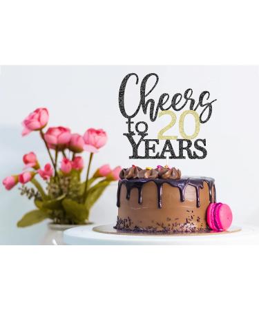 LOVENJOY Cheers to 20 Years Cake Toppers for Happy 20th Birthday Anniversary Cake Decorations Dual-Side Glitter Black and Gold - Buy Online on GoSupps.com