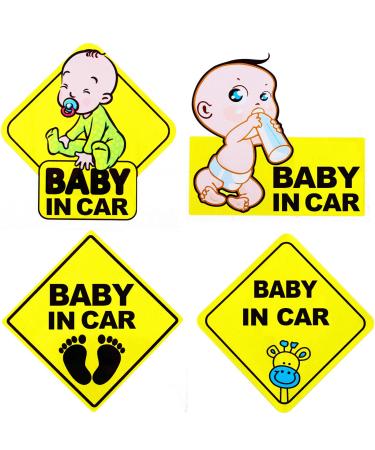 4 Piece Baby Board Sign Sticker for Car Baby in Car Decal Baby Kids Safety Signs Stickers Baby Car Sticker Baby Car Decal Reflective Kids Safety Warning