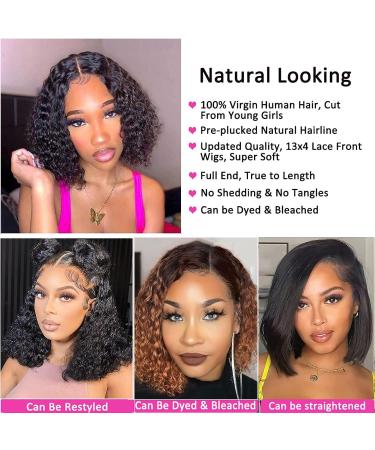 Short Curly Bob Human Hair Wig | 13x4 Lace Frontal | Pre Plucked & Glueless | 150% Density | Natural Black 10 - For Black Women - Buy Online on GoSupps.com