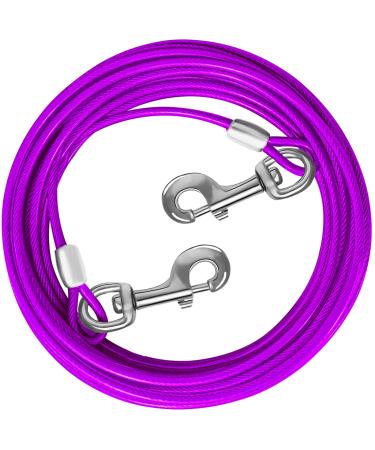 Haiyuan Dog Tie Out Cable 10/15/20/25/30 FT DOG Runner for Yard Steel Wire Dog Cable with Durable Superior Clips Purple Dog Chains for Outside Dog Lead Dogs Up to 165 LBS 20ft Purple