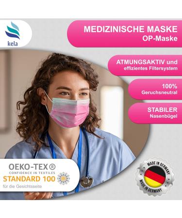 Kela OP Mask - 50 Pink Medical Masks | Made in Germany | Oeko-Tex Certified | Premium Respiratory Protection | MNS Type IIR Disposable Masks - Buy Online on GoSupps.com