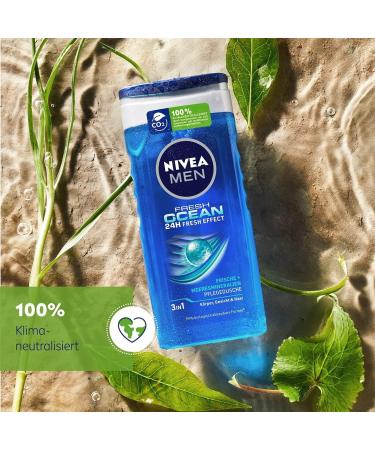 NIVEA MEN Fresh Ocean Nourishing Shower Gel (250 ml) with Sea Minerals and Ocean Fresh Fragrance Refreshing Shower for Body Face and Hair Fresh Ocean Biodegradable Formula - Buy Online on GoSupps.com