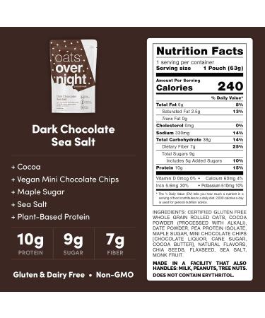 Oats Overnight - Dark Chocolate Sea Salt - Vegan 10g Protein Low Sugar Breakfast Shake - Gluten Free High Fiber Non GMO Oatmeal (2.2 oz per meal) (16 Pack) - Buy Online on GoSupps.com