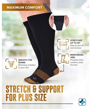 Doctor's Select Copper Plus Size Compression Socks - 20-30mmHg Extra Wide Calf - 2 Pairs for Swelling & Varicose Veins - Black 3X-Large - Comfortable Compression Socks for Men & Women - Buy Online on GoSupps.com