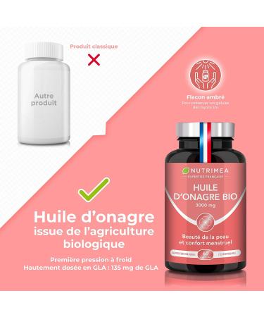 Organic Evening Primrose Oil - 1500 mg including 135 mg of GLA - Cold Pressure 100% Natural - Premenstrual Comfort and Skin Beauty - Premium Quality - 60 Capsules - Nutrimea - Made in France - Buy Online on GoSupps.com
