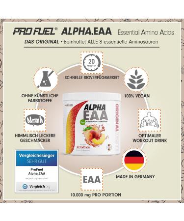 Alpha EAA Powder 462g - Delicious Vegan Ice Tea Peach | All 8 Essential Amino Acids | Optimal Workout Drink | Made in Germany - Buy Online on GoSupps.com
