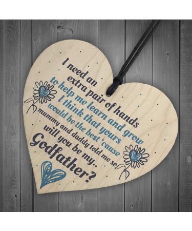 Will You Be My Godfather? - Red Ocean Godmother/Godfather Wooden Heart Plaque for Goddaughter/Godson Christening Gifts - Buy Online on GoSupps.com