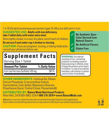 Iron 65 mg (325mg Ferrous Sulfate) Tablets - 180 Tablets | High-Quality Iron Supplement - Buy Online on GoSupps.com