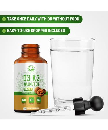 Liquid Vitamin D3 K2 Drops 10000 IU with Walnut Oil High Potency Liquid Vitamin D3 with Vitamin K2 (MK7) 200 mcg | D3 K2 Supplement for Men & Women | Bones Muscles & Immune Support | Non-GMO - Buy Online on GoSupps.com