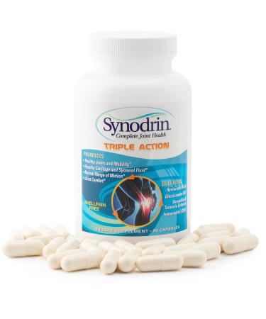 SYNODRIN Triple Action Complete Joint Health Support Supplement with Omega-5 Glucosamine Turmeric Boswellia Hyaluronic Acid & Black Pepper Extract - 90 Capsules