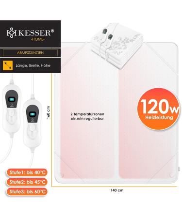 Kesser Double Heat Under Bed Blanket 160x140cm | Remote Control | 2 Temperature Zones | Automatic Switch-Off | Soft Fleece Heating Pad - White Pattern - Buy Online on GoSupps.com