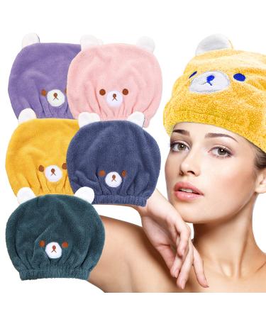 MERLINAE 5 Pack Microfiber Hair Drying Towels Fast Coral Velvet Drying Long Hair Turban Wrap Absorbent Twist Turban Princess Shower Cap Beer Pattern for Women and Children (5)