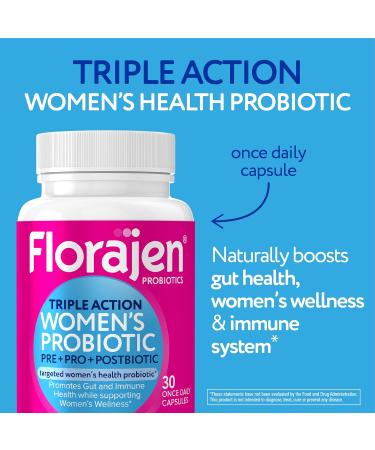 Florajen Women's Complete Triple-Action Prebiotic + Probiotic + Postbiotic for Digestive & Immune Support Fast-Acting Relief from Constipation & Bloating Gluten-Free Vegan Non-GMO 30-Count 30 Count (Pack of 1) - Buy Online on GoSupps.com