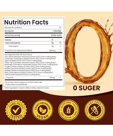 Mushroom Coffee 11 in 1 Adaptogenic Mushroom Blend with Ashwagandha KSM-66,Lions Mane,Reishi,Turkey Tail Vanilla Instant Mushrooms Coffee for Boost Energy,Focus,Sugar-Free,30 Servings Vanilla-30 Sticks 0.21 Ounce (Pack of 1) - Buy Online on GoSupps.com