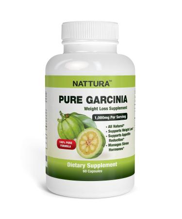 Nattura Pure Garcinia - All Natural 100% Pure Garcinia Cambogia Formula 1000mg Garcinia Extract Per Serving - 60 Capsules