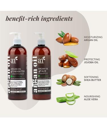 ArtNaturals Argan Oil Shampoo & Conditioner Set - Hydrating Formula for Curly, Color-Treated, and Damaged Hair - 16 oz - Buy Online on GoSupps.com