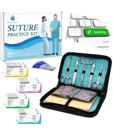 Suture Kit | Suture Practice Kit for Medical Students | Suture Pad and Tool Kit | 24 Mixed Sutures Thread with Needle | Medical Nursing and Vet Student Suture Training | Step by Step Video Tutorial
