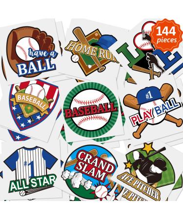 144 Pieces Baseball Temporary Baseball Sport Themed Ball Themed Waterproof Temporary Stickers Birthday Party Decoration Supplies for Sporting Fans 9 Styles