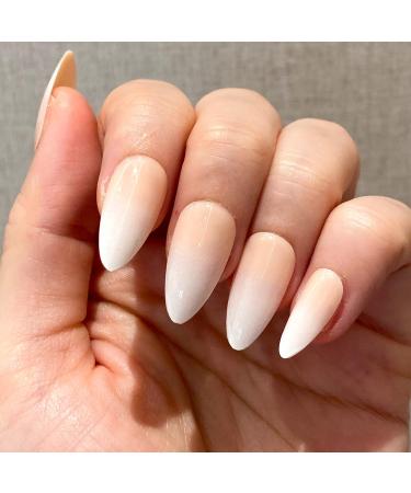 Novaly Ombre Nude Gradient French Tip False Nails - Short/Medium Almond White Pink Press On Nails Kit - Buy Online on GoSupps.com