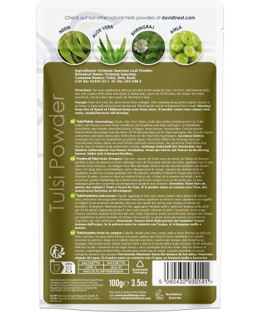 Davis Finest Organic Tulsi Holy Basil Pure & Natural Leaves Powder 100g Hair & Skin Care Ayurvedic Skin Tightening Facial Mask Itchy Scalp Promotes Hair Growth 100.0 Grams - Buy Online on GoSupps.com