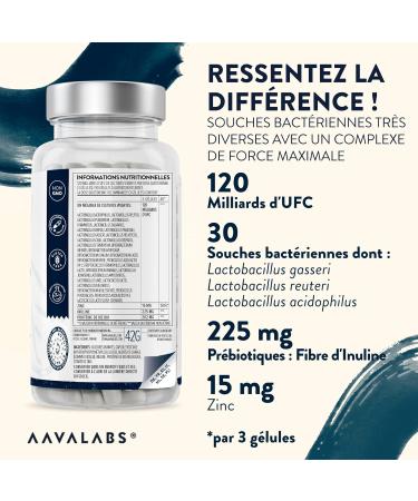 Probiotique Flore Intestinale 120MilliardsUFC 30Souches Lactobacillus Gasseri Lactobacillus Rhamnosus + Zinc Ferments Lactiques Probiotiques Flore Intestinale et Pr biotique (Inuline) - 90 G lules - Buy Online on GoSupps.com