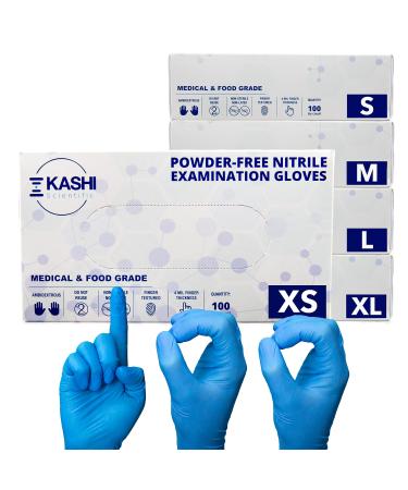 Kashi Scientific Disposable Medical Exam Nitrile Gloves Powder Free Latex Free 4 mil Blue Non Latex Glove Food Safe Gloves X-Small 100