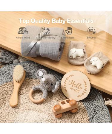 Shop Youuus 6-Piece Baby Gift Set - Newborn Essentials: Bath Towels Handmade Rattles Wooden Toys & More - Perfect for Boys & Girls! - Buy Online on GoSupps.com