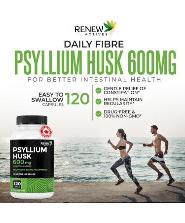 Renew Actives Psyllium Husk 1200MG per 2 Capsules Bulk-Forming Laxative & Soluble Fiber for Digestive Health Regularity & Adult Wellness Pure Ingredients Made in Canada 120 Capsules - Buy Online on GoSupps.com