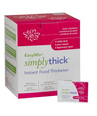SimplyThick EasyMix | 200 Count of 6g Individual Packets | Gel Thickener for those with Dysphagia & Swallowing Disorders | Creates An IDDSI Level 2 Mildly Thick (Nectar Consistency)