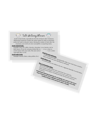 Professional Teeth Whitening Aftercare Instructions Cards | Package of 50 | Double Sided Size 2x3.5 inch Business Card | Cosmetic Dentistry Gray with Teeth Design