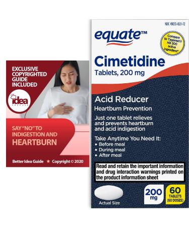 Equate Cimetidine 200 Mg - Heartburn Medicine Stomach Acid Reducer 60ct Bundle with Exclusive Say No to Indigestion and Heartburn - Better Idea Guide (2 Items) 1