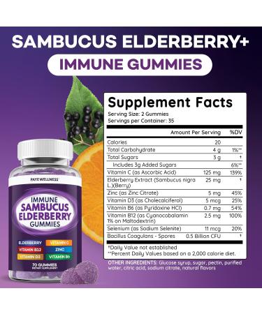 Elderberry Gummies Immune Support Daily Support for Kids and Adults* with Sambucus Elderberry Zinc Vitamin C D3 B6 B12 Plus - Dietary Supplement - 140 Count 140 Gummies (Pack of 2) - Buy Online on GoSupps.com