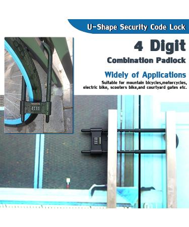 4 Digit Combination Padlock Heavy Duty Anti Theft U-Shape Security Code Lock with Adjustable Shackle for Bicycles  E-Bike Mountain Bike Glass Door Gates Shed  Fence  Adjustable Range 175-330mm 3X-Large(16.33*4.52") Black-U5 - Buy Online on GoSupps.com