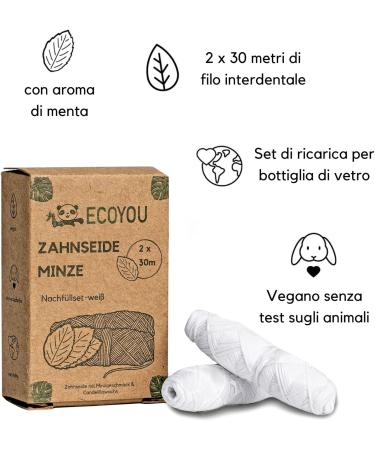 EcoYou Sustainable Dental Floss - Bamboo Activated Carbon Vegan Mint Flavor Refill Set (2x30m) | Tear-Resistant Eco-Friendly Oral Care - Buy Online on GoSupps.com