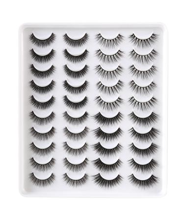 20 Pairs False Eyelashes 4 Styles Natural Lashes Pack Cat Eyes Volume Faux Mink Lashes Pack 20 Pair (Pack of 1)