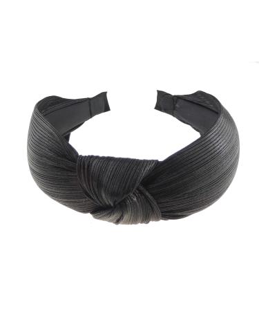 Ladies Evening Shiny Pin Stripe Top Knot Draped Headband Alice Band Crinkly Metallic (Black)