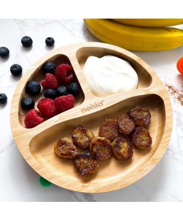 Nohla Bamboo Baby & Toddler Suction Plate Bowl Set with Silicone Spoon - Eco-Friendly BPA-Free - Cherry Cherry - Buy Online on GoSupps.com