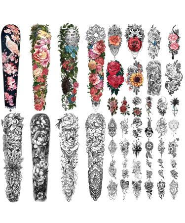 SOOVSY 46 Sheets Full Arm Temporary Tattoo for Women with Bird Daisy Rose  Temporary Tattoo Sleeves for Girls Boys with Peony  Half Arm Fake Tattoos That Look Real for Men