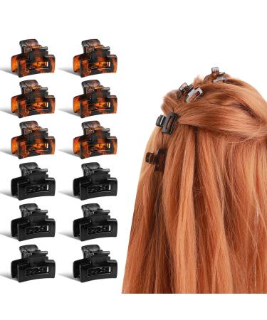 Wllhyf 12 pieces Small durable mini hair clips non-slip baking brackets Multi-color 90s hair accessories for women thin thick curly hair for girls (shiny black+brown)