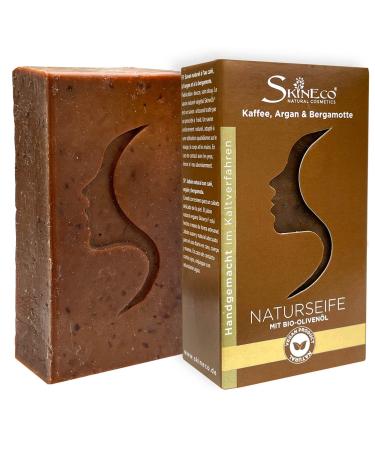 Skineco Natural Soap | Sustainable Shower Soap with Bergamot Argan Coffee Organic Olive Oil | Body Soap | Handmade Natural Cosmetics | Soap for Face and Skin Cleansing | Mild Shower Gel | Vegan