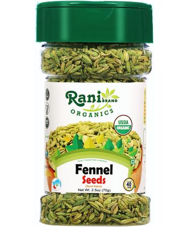 Rani Organic Fennel Seeds (Saunf Sabut) Whole Spice 2.5oz (70g) PET Jar  All Natural | Vegan | Gluten Friendly | NON-GMO | Indian Origin | USDA Certified Organic 2.5 Ounce (Pack of 1)
