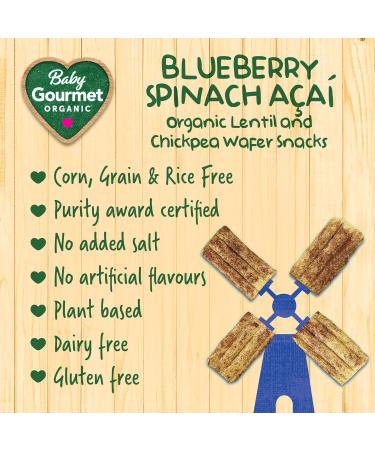 Baby Gourmet Organic Lentil & Chickpea Rusks - Blueberry Spinach Acai - No Artificial Flavours Gluten-Free Dairy-Free Corn & Rice Free BPA-Free Packaging - 40g 4 Pack - Buy Online on GoSupps.com