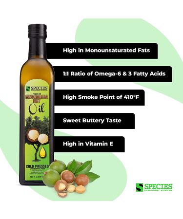 Species Nutrition Macadamia Nut Oil - Healthy Cooking Oil for Stir Fry, Sweet & Buttery Taste, Omega 9 Monounsaturated Fats, Balanced Omega 3 & 6 Fats (32 Servings) - Buy Online on GoSupps.com